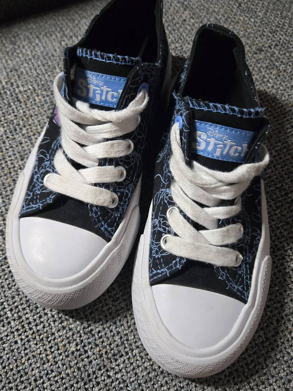 Disney Black Sneakers with Blue Stitching and White Laces